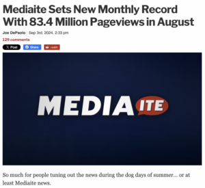 Mediaite Sets New Monthly Record With 83.4 Million Pageviews in August